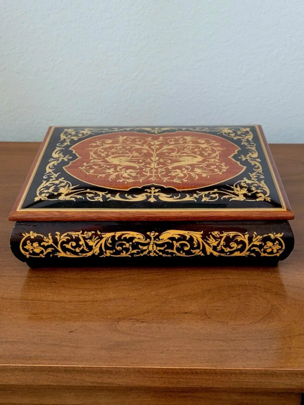 Vintage Italian Marquetry Reuge Swiss Music Jewelry Box Inlaid Wood AS-IS NR